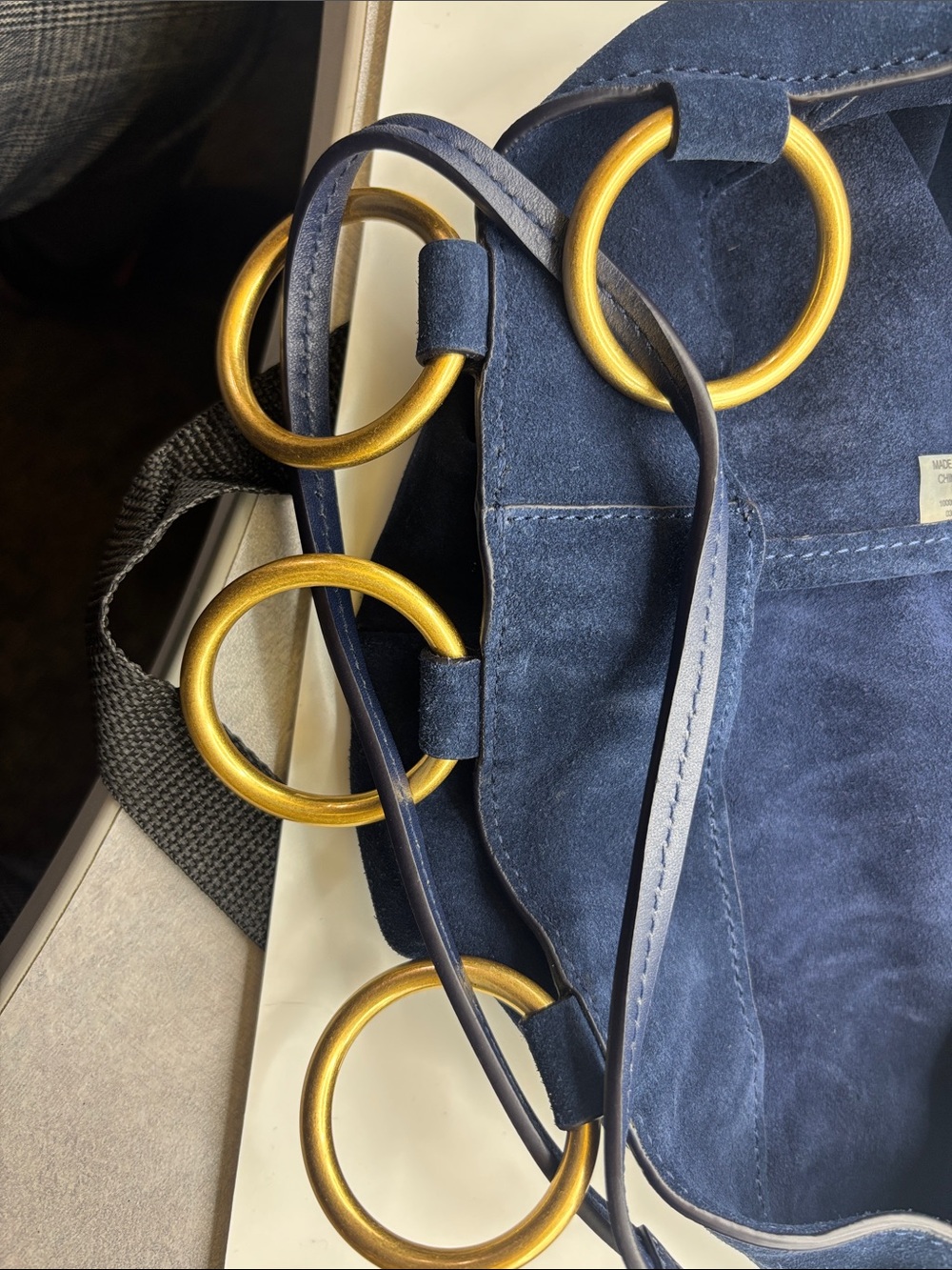 Tory Burch Farrah Suede Tote Bag in Royal Navy / Midnight Blue - Picture 7 of 8